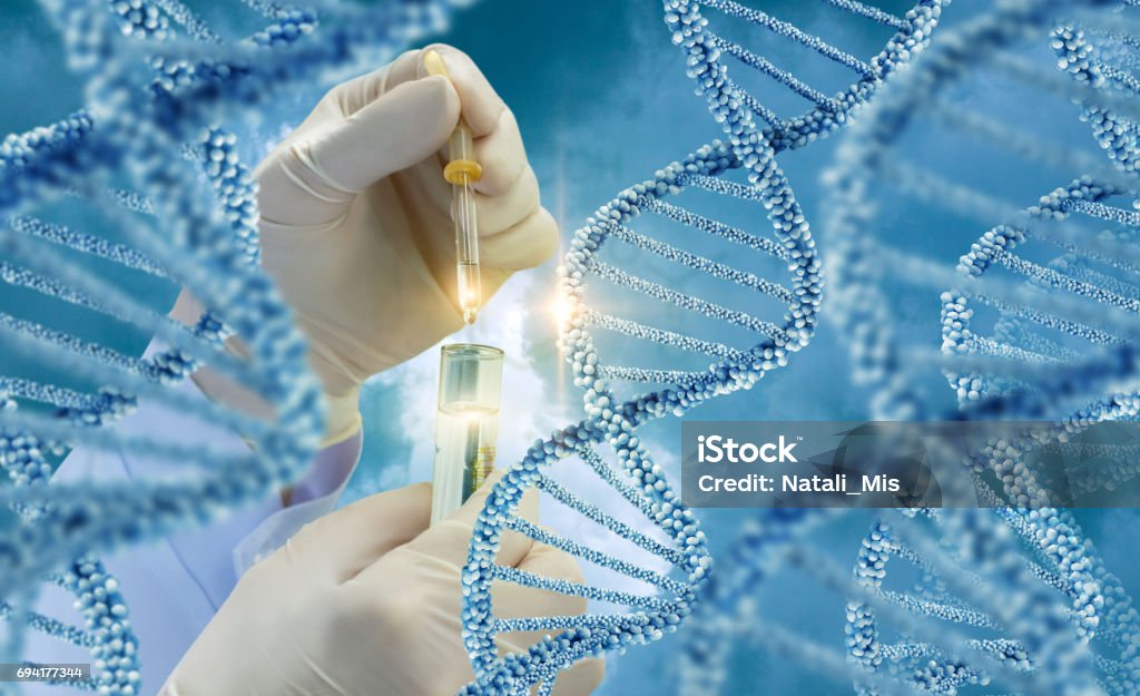 Teste de moléculas de DNA. - Foto de stock de DNA royalty-free