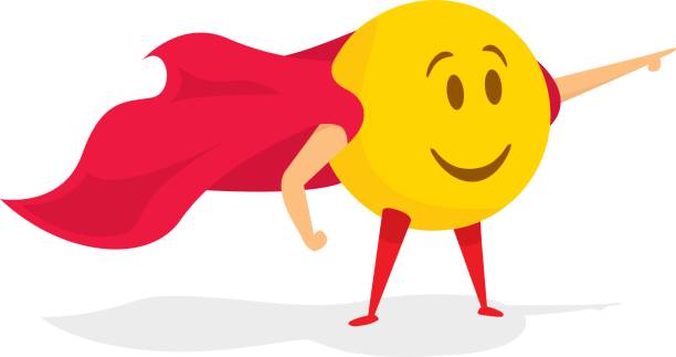 Smile emoji super hero with cape vector art illustration