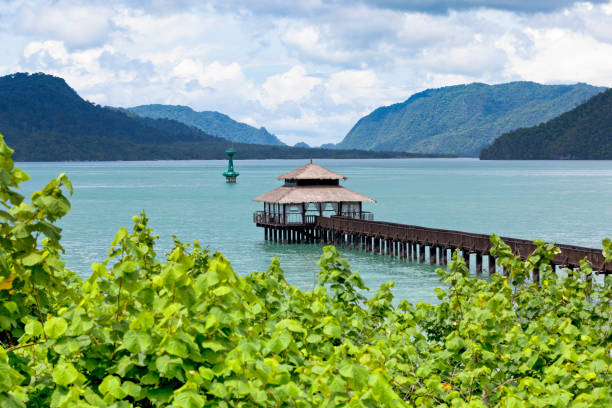 un magnifique dock et la cabane sur l’eau - pulau langkawi photos et images de collection