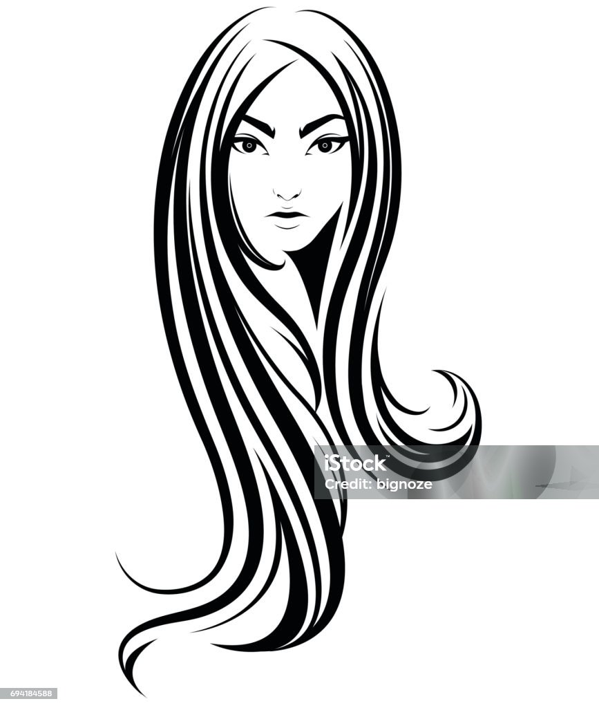 여자 긴 머리 스타일 아이콘 흰색 바탕에 아이콘 여성 여자에 대한 스톡 벡터 아트 및 기타 이미지 - 여자, 검정 머리, 긴 머리 -  Istock