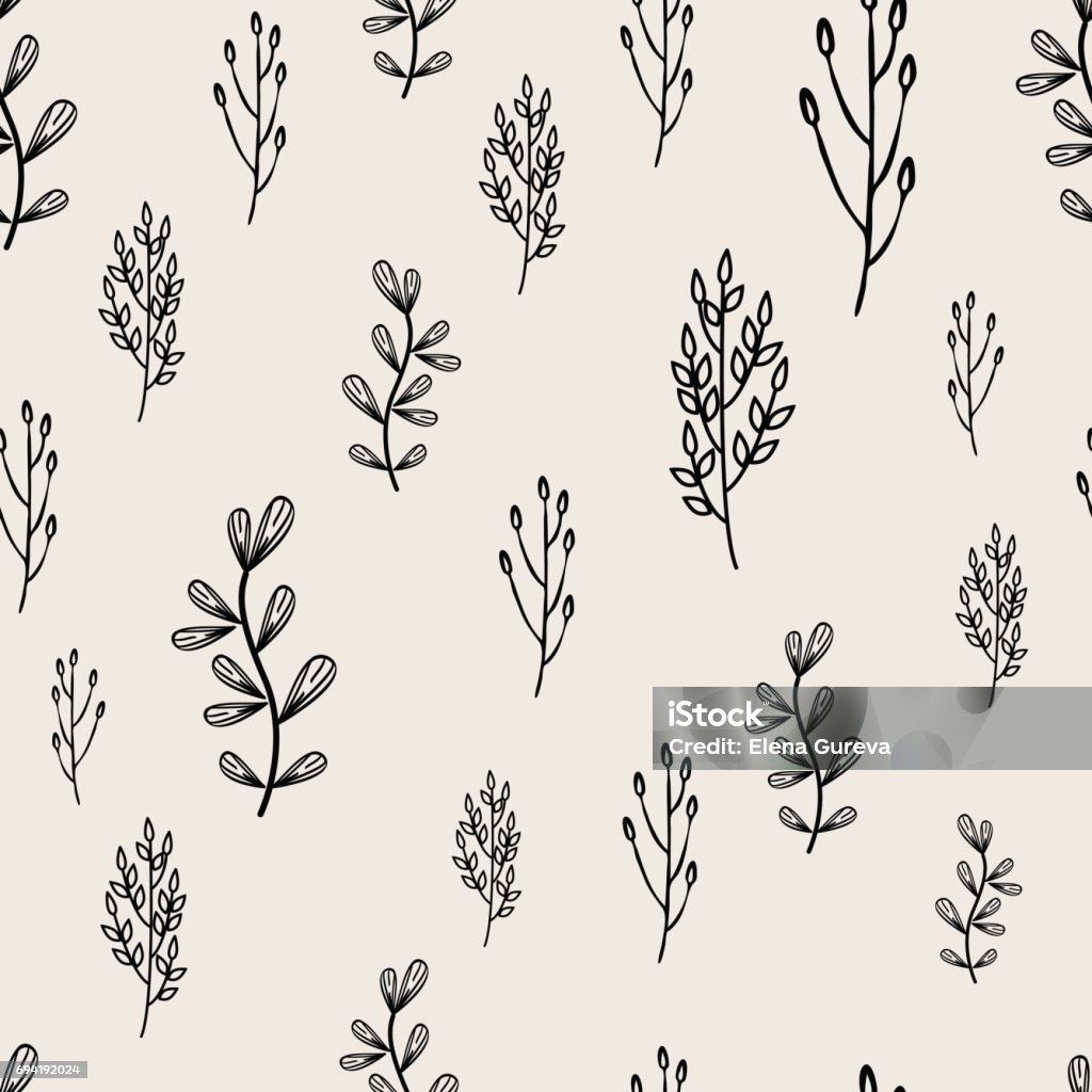 Seamless Hand Drawn Branch Pattern Stock Illustration - Download Image ...