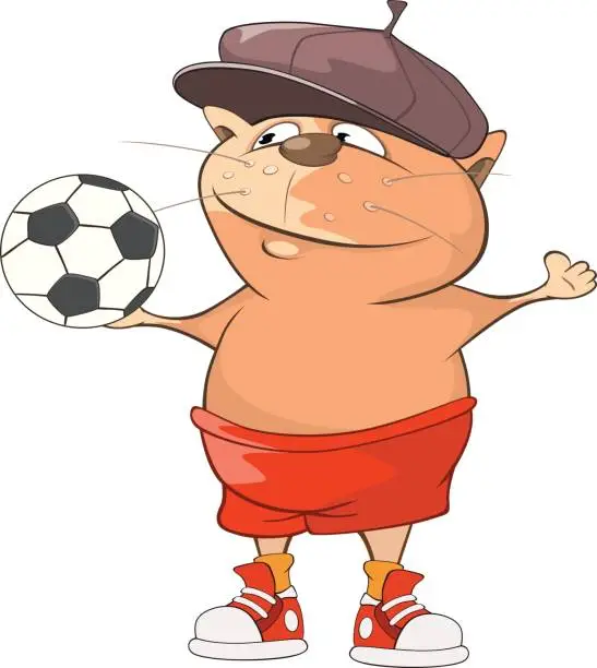 Vector illustration of Illustration of  Cute Cat Football Player Cartoon Character