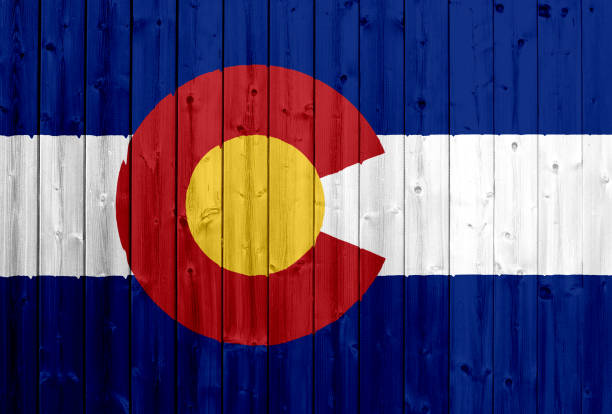 istock Colorado flag with wood texture 694201984