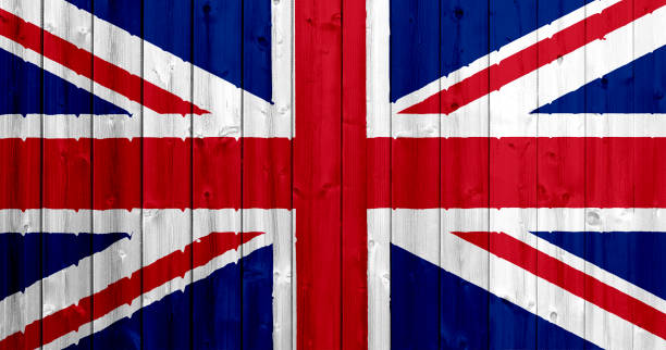 istock Great Britain flag with wood texture 694202032