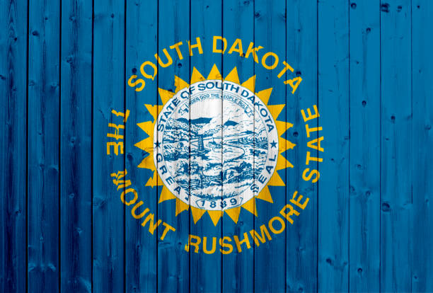 istock South Dakota flag with wood texture 694202344