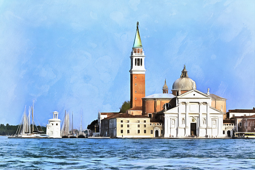 Colorful painting of Church of San Giorgio Maggiore, Venice, Veneto, Itlaly