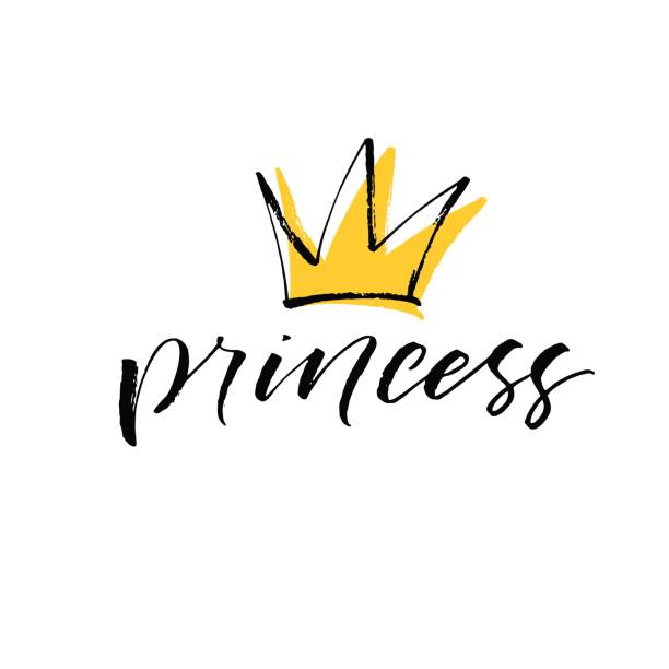 prinzessin schriftzug mit krone. - royal baby stock-grafiken, -clipart, -cartoons und -symbole