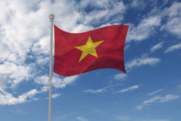 istock Vietnam flag waving in the sky 694209352