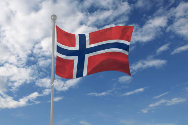 istock Norway flag waving in the sky 694209540