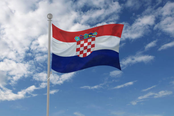 istock Croatia flag waving in the sky 694209560
