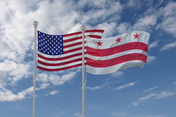 istock Washington flag waving in the sky 694210182