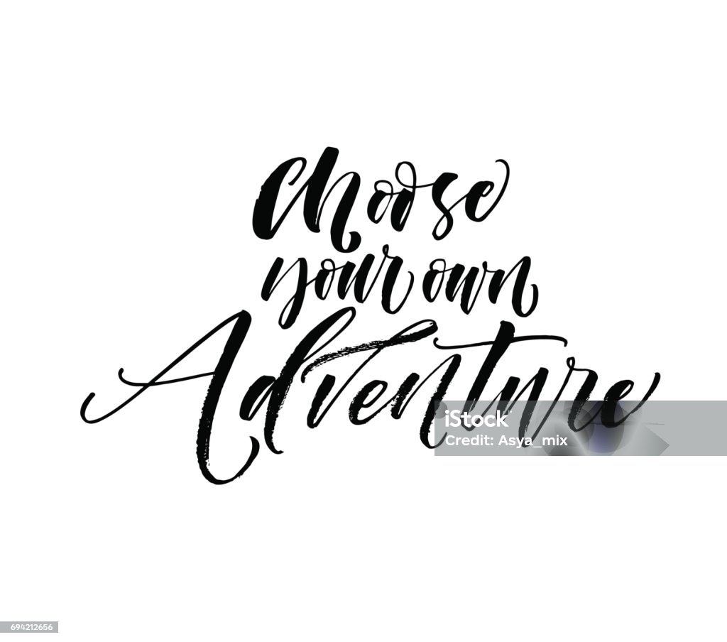 Choose your own adventure postcard. Choose your own adventure card. Ink illustration. Modern brush calligraphy. Isolated on white background. Adventure stock vector