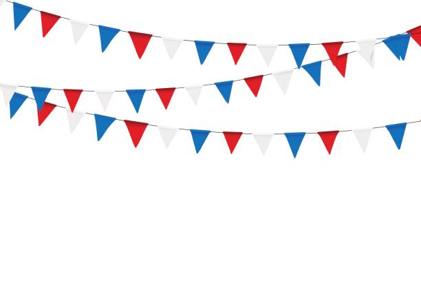 ilustrações, clipart, desenhos animados e ícones de bandeira da rússia festiva bunting contra. festa fundo com bandeira - jubilee