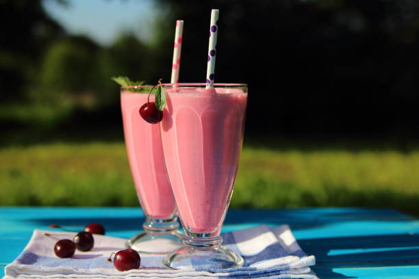 milkshake with cherries stock photo