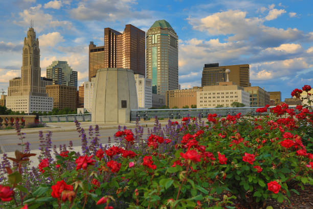 Columbus, Ohio with roses stock photo