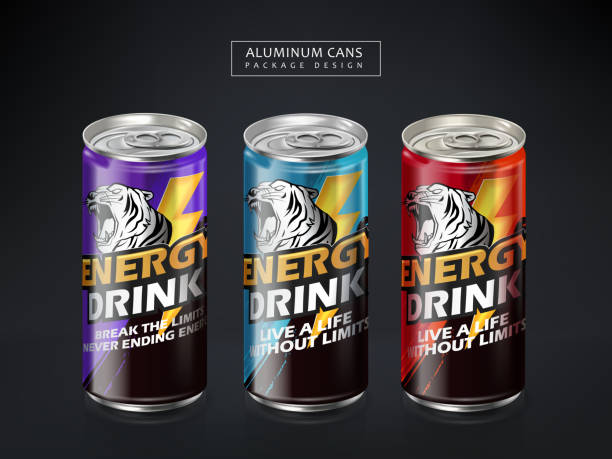 energy drink package energy drink metal can package design, dark gray background, 3d illustration energy drink stock illustrations