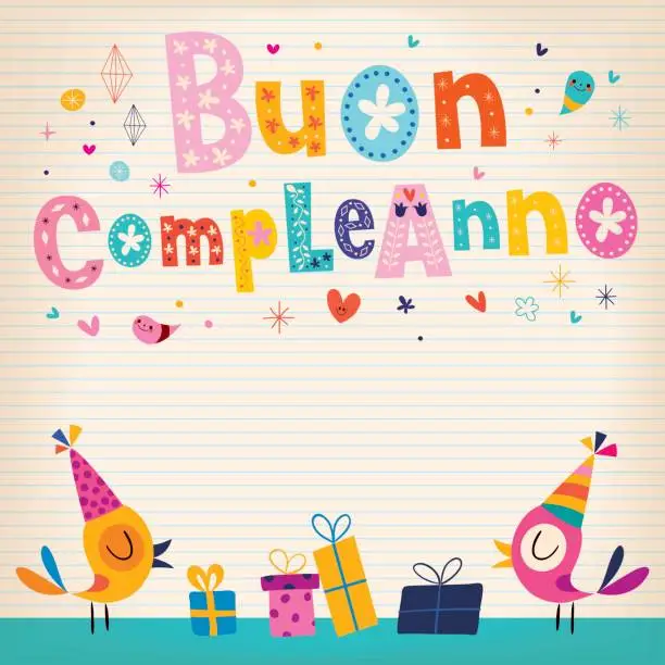 Vector illustration of Buon compleanno Happy birthday in Italian card