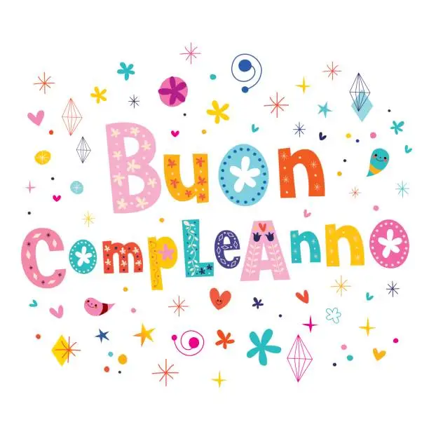 Vector illustration of Buon compleanno Happy birthday in Italian greeting card