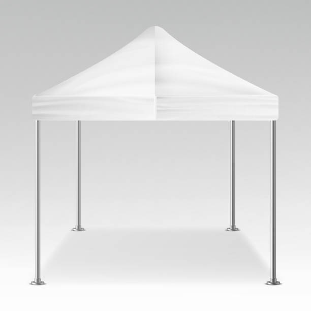 istock White Folding Tent Outdoor Pavilion Vector. Realistic Template Blank For Exhibition, Show, Party Or Wedding. Vector Illustration 694307080