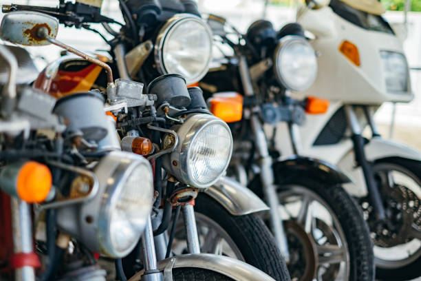 istock Line up headlight of motorcycles 694307480