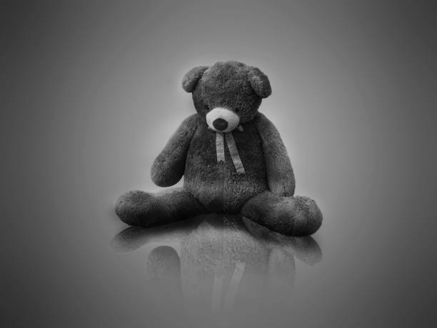istock black teddy bear isolated on gray background. Concept. Sad, lonely, abandoned. 694316242