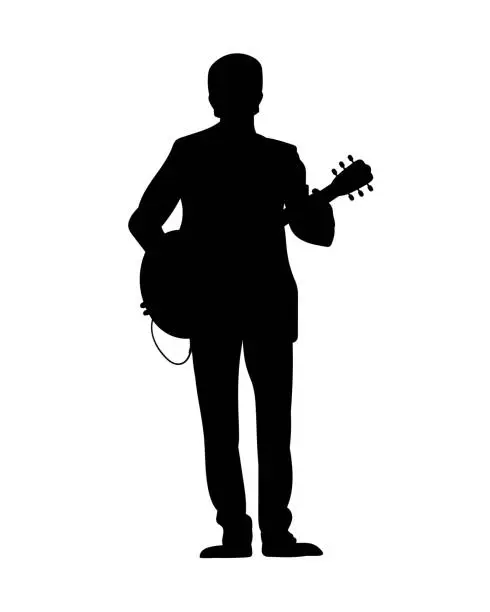 Vector illustration of Silhouettes of musicians with guitar. Vector illustration