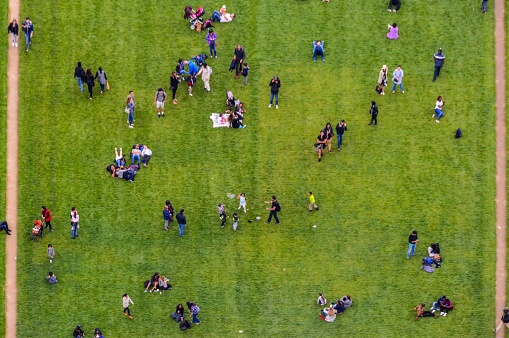 Aerial view crowd of people in park