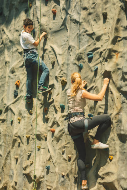 istock Family on free climbing 694325714