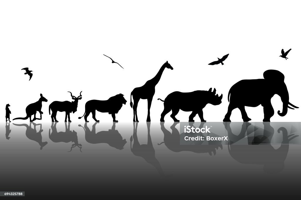 Silhouettes d’animaux sauvages avec fond de réflexions. Illustration vectorielle - clipart vectoriel de Faune libre de droits