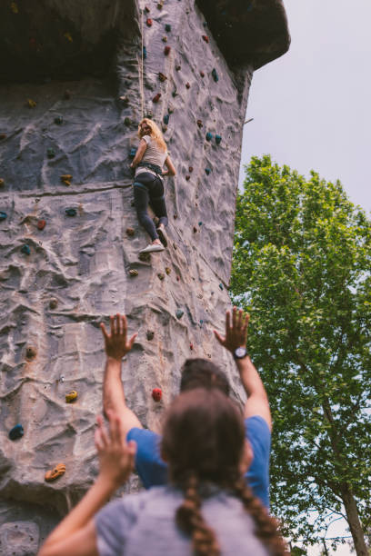istock Family on free climbing 694326318