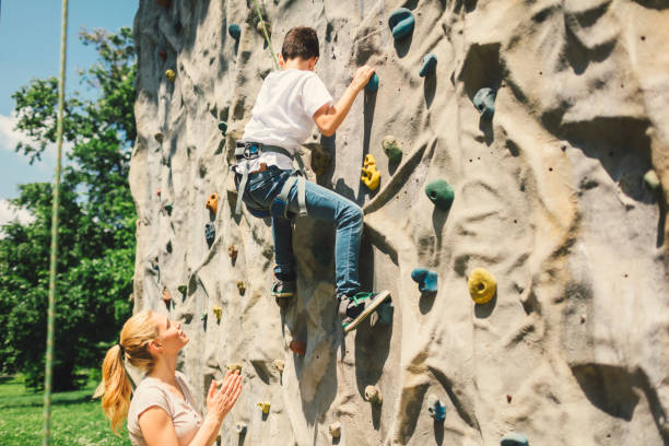 istock Family on free climbing 694326546
