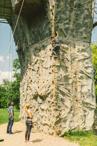 istock Family on free climbing 694326682