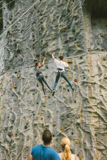 istock Family on free climbing 694329116