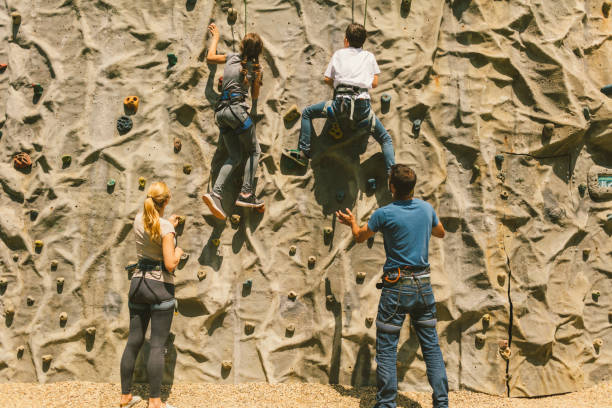 istock Family on free climbing 694329688