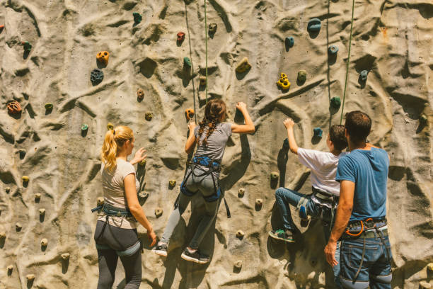 istock Family on free climbing 694329690
