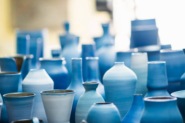istock Blue pottery works in okinawa 694329816