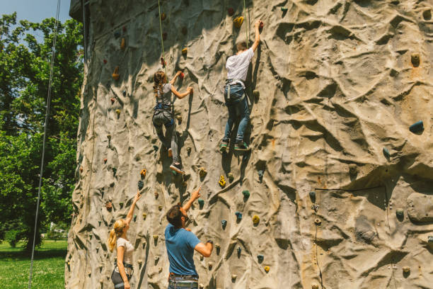istock Family on free climbing 694329918