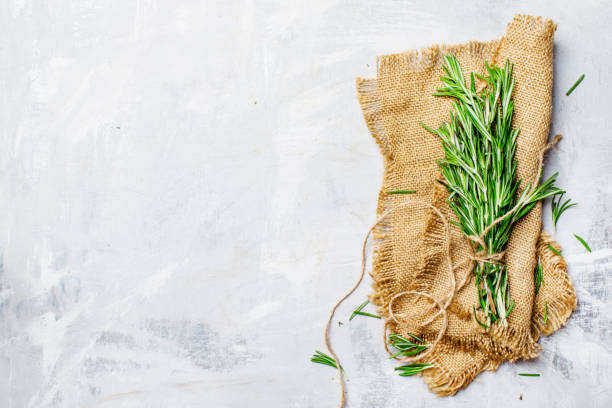 istock Fresh rosemary in a bundle on a canvas napkin 694330154