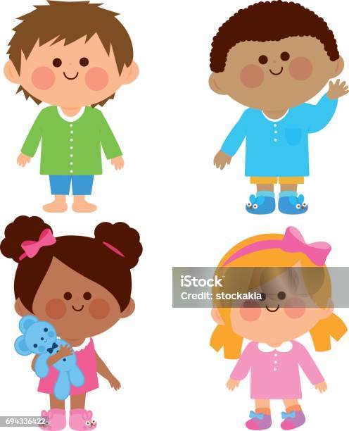 Children In Pajamas Stock Illustration - Download Image Now - Child, Pajamas, African Ethnicity