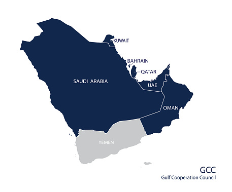 Map of the Gulf Cooperation Council (GCC)'s members. Vector