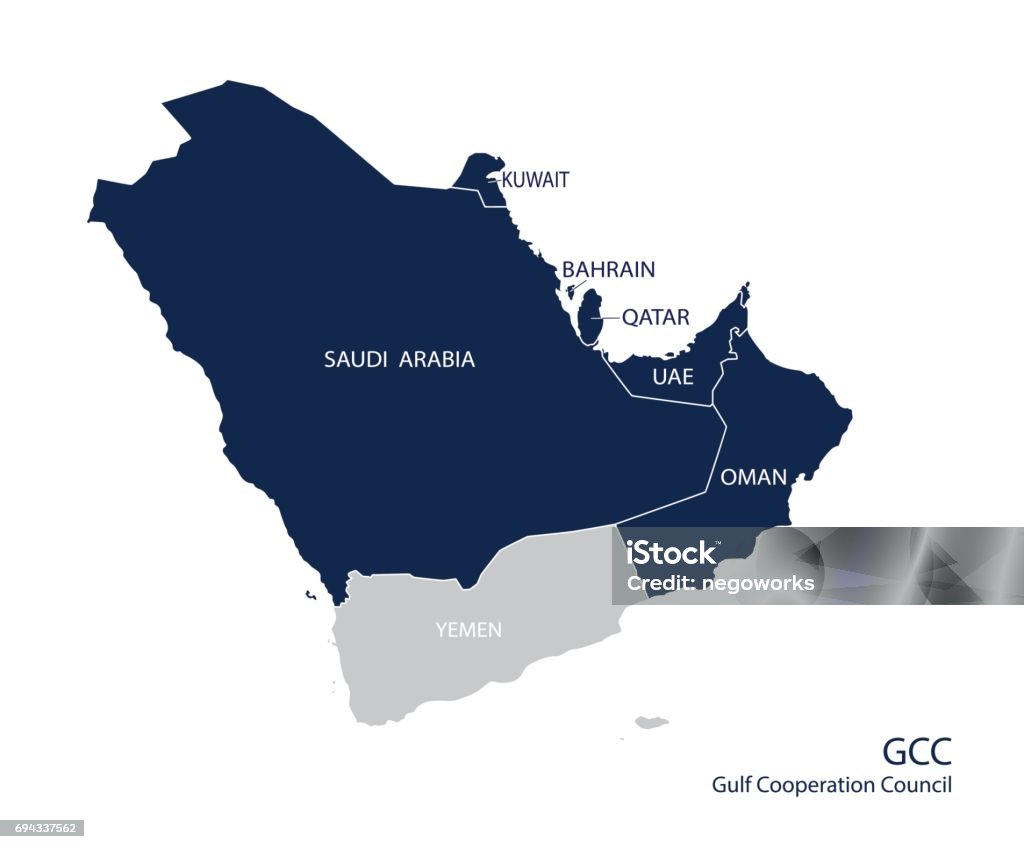 Map of the Gulf Cooperation Council (GCC)'s members. Map of the Gulf Cooperation Council (GCC)'s members. Vector Persian Gulf Countries stock vector