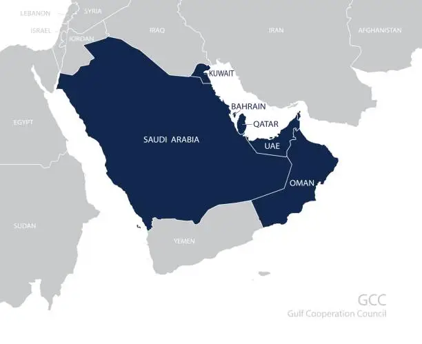 Vector illustration of Map of the Gulf Cooperation Council (GCC)'s members.