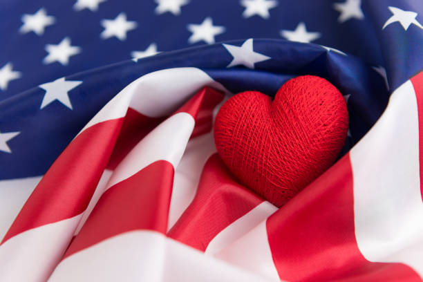 istock Heart shape on US flag, Independence Day or 4th of July. 694337612