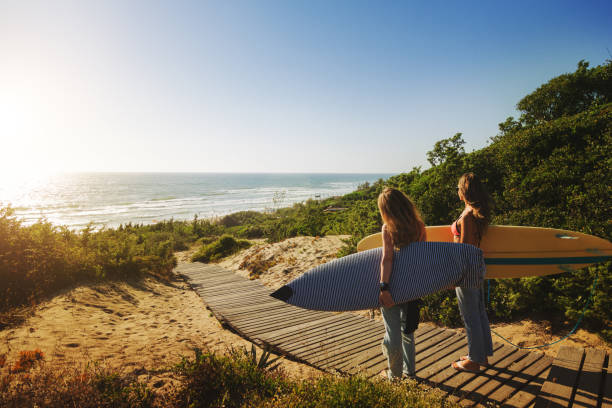 istock Summer is here: surfer girls at sea 694337830