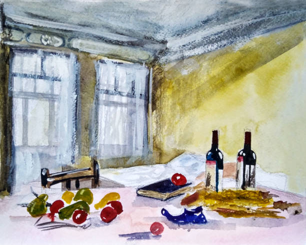 istock Country house, still life, hand drawing watercolor illustration 694343412