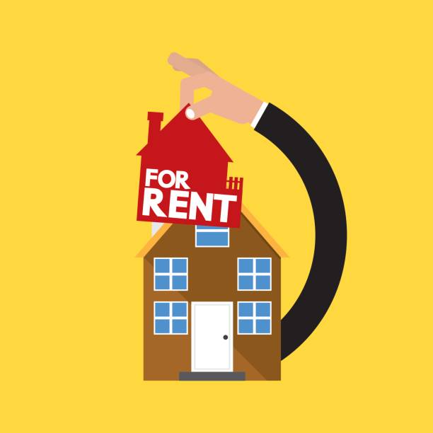 istock Home With  Hand Real Estate Rental Conceptual Vector Illustration 694354468