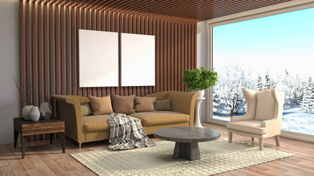 istock mock up poster frame in interior background. 3D Illustration 694357364