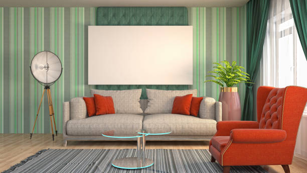 istock mock up poster frame in interior background. 3D Illustration 694357430