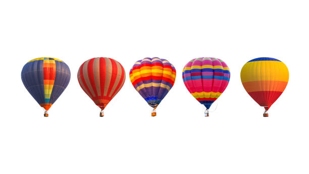 흰색 배경에 고립 된 그룹 뜨거운 공기 풍선 - balloon blue bunch cheerful 뉴스 사진 이미지