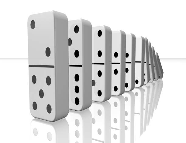istock Domino pieces falling 3d illustration isolated on white background. 694360602